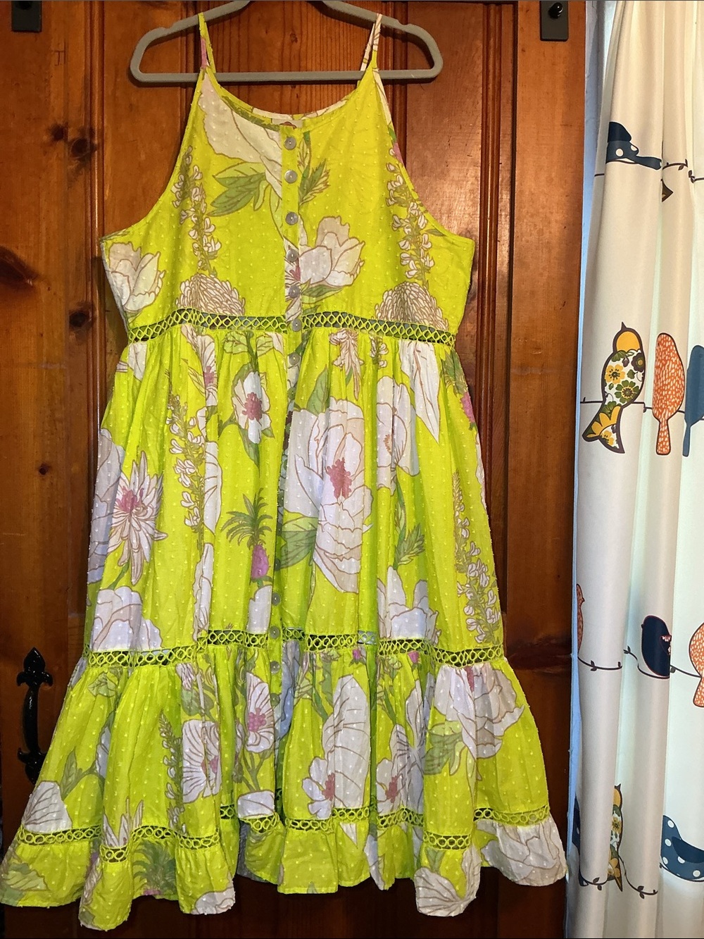 FARM Rio Lime Green Floral Tiered Sundress with Lace Insets